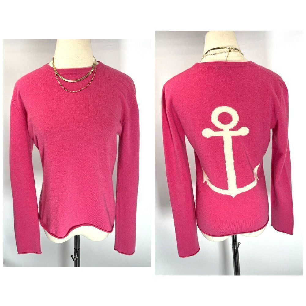Cortland Park 100% Cashmere Anchor Sweater Size XS‎ Crew Neck Barbiecore